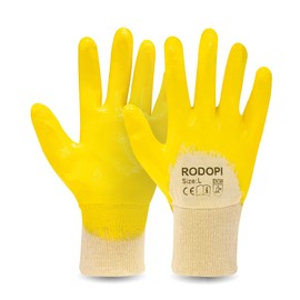RODOPI LUBRIX Work Gloves for Men and Women Nitrile Coated Rubber Gloves Yellow Nitrile Gloves Oil Resistant Gloves Gardening Gloves