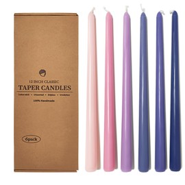 12 Inch Taper Candles 6 Pcs Unscented, Smokeless, Dripless Long Tapered Candlesticks Candles for Christmas Birthday Dinner Wedding Party Home Decor