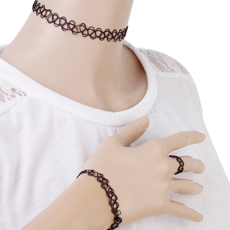 1/12 Sets Jewellery Sets Tattoo Choker Elastic Necklace Ring Bracelet
