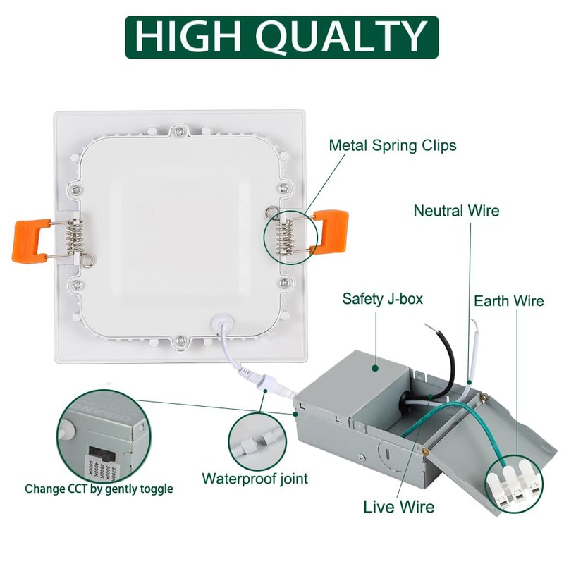 QIBANG 2 Pack 4 Inch Square Recessed Lighting Dimmable with