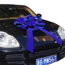 30" Giant Car Bow | 30" Blue Velvet Car Bow - Blue Big Car Bow with Non Scratch Magnet Base, Weather Resistant and Waterproof Vinyl Magnetic Car Bow (1 Pack)