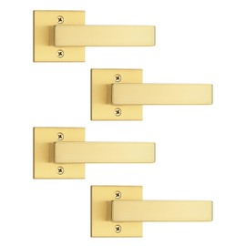 Tinewa 4 Pack Gold Dummy Lever Door Handles for Closets French Doors, Satin Brass Finish, Interior Dummy Door Locksets for Hall Closet Door Knobs Lock Reversible Right & Left Handed