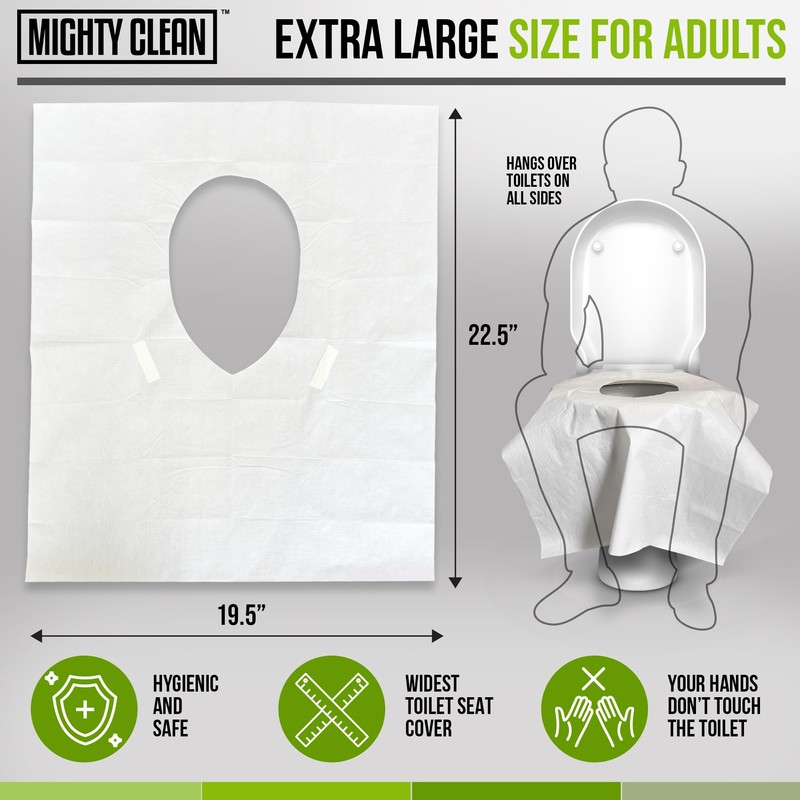 XL Disposable Toilet Seat Covers by Mighty Clean｜100% Waterproof ｜Individually