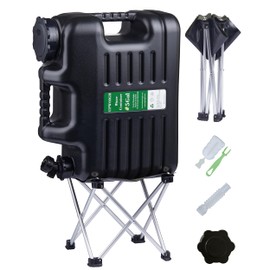 UPWOIGH 5 Gallon Water Jug with Spigot and Folding Stool – Leak-Proof, BPA-Free Portable Black Water Container with Stand, Large Outdoor Storage Tank for Camping, Hiking, RV, Travel, and Emergency Use