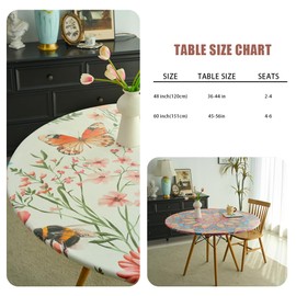IBEQUEM 60 Inch Mandala Round Fitted Tablecloth with Elastic Edged, Ethnic Mandala Flower Leaves Pattern Round Table Cover Wipeable Waterproof Table Cloth for Kitchen Dining Wedding Party Picnic
