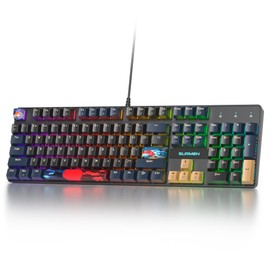 Ussixchare Full Size Mechanical Keyboard, Creamy Keyboard with Number Pad, 104 Keys Wired Gaming Keyboard with Red Switch, RGB Backlit for PC Laptop(Blue Samurai-B)