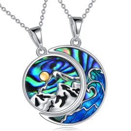 ONEFINITY Mountain Ocean Wave Couple Necklace Sterling Silver His and Hers Matching Necklace Couples Jewelry Gifts for Women Men Couples Girlfriend Boyfriend