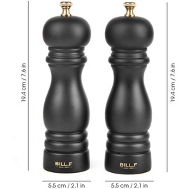 Bill.F Salt and Pepper Mill Set, Wooden Pepper Mill, Set of 2 Manual Salt Pepper Shaker Mill, Refillable, 7 Inches (Cream Set)