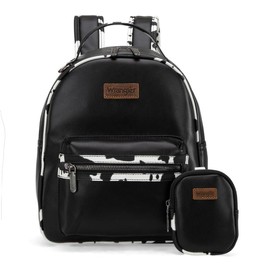 Wrangler Medium Cow Print Backpack Cute Daypacks Bookbag Purse for Women Casual:_Medium Cow Print Black