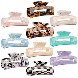 Magicsky 10 Pcs Hair Claw Clips for Women, Opal Marble Tortoise Acrylic Large Claw Clip for Thick Thin Hair, 90's Cute Butterfly Hair Barrettes Pins, Aesthetic Styling Accessories for Girls-Rectangle