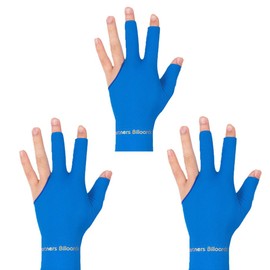 TOPDANCHUANG Anti Slip Billiard Glove 3 Fingers Show Gloves Left Hand Snooker Glove Billiard Accessories Fits on Left Hand for Men Women (Blue, 3)