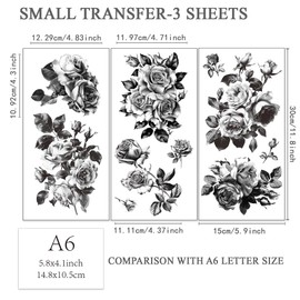 OLYCRAFT Black and White Roses Decals for Rubbing on Furniture and Crafts 15 x 30 cm Large Sketches Roses Decor Transfer Stickers Floral Decals for Rubbing On Pack of 3