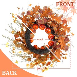 Fall Wreaths for Front Door 20 inch Fall Door Wreath with Maple Leaves, Berries, Fall Flowers, Pumpkins and Eucalyptus Leaves - Autumn Thanksgiving Decor for Porch Decor, Window or Walls