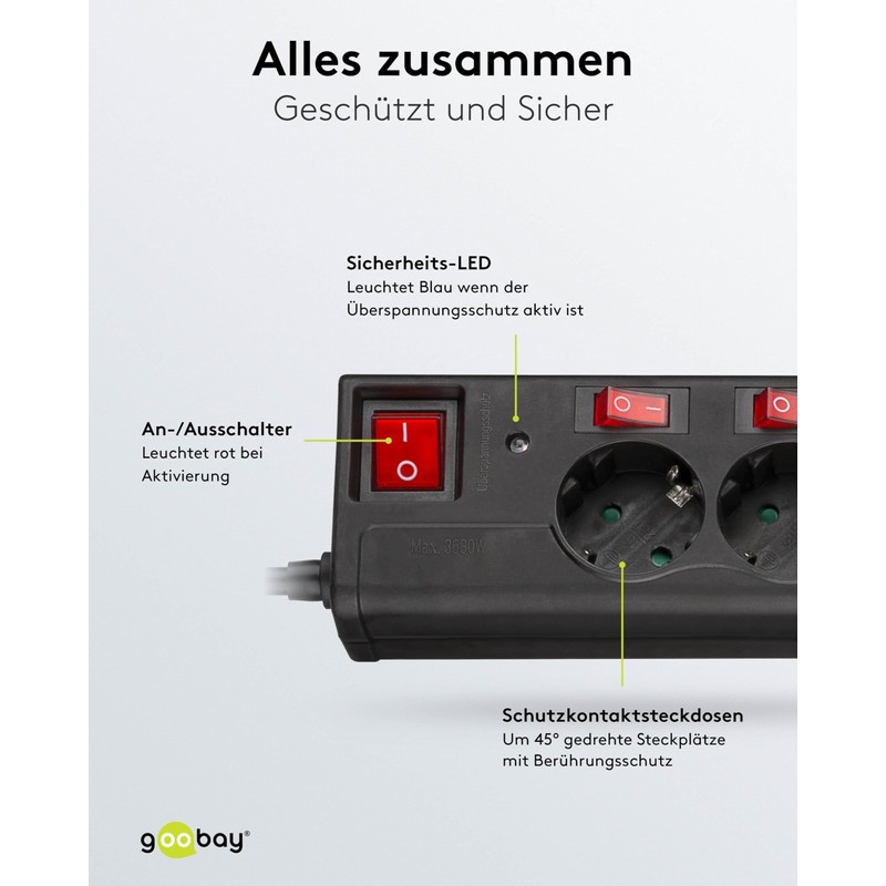 Goobay 72567 Extension Lead, Black