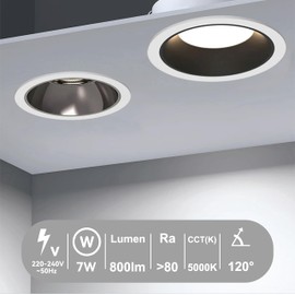 EACLL Set of 4 LED Recessed Spotlights, Flat 230 V, Prevents Glare Downlight, Daylight White, 7 W Ceiling Spotlights, 5000 K Non-Dimmable Spotlights, Recessed Spotlights for Office, Kitchen, Living