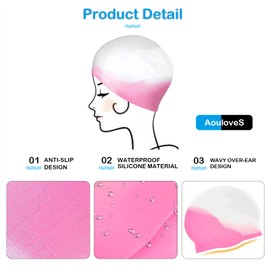 Aouloves 2 Pack Kids Swim Cap for Boys Girls, Unisex Silicone Swimming Caps for 4-12 Toddler Children Teen, Comfortable Fit for Long Hair and Short Hair