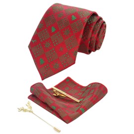 Jemygins Men's Christmas Tie Pattern Woven Party Tie & Hanky Set - m