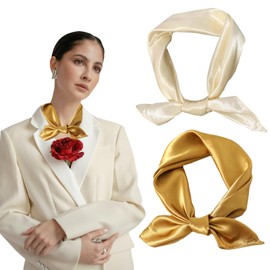 AWOCAN 2PCS Large Satin Square Head Scarf Satin Head Scarves Vintage Square Scarf Bandanas Silk Satin Hair Wrapping Scarves for Women 35Inch/90CM (beige+gold)