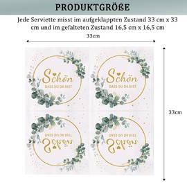 GROVBLE Pack of 80 Serviettes Schön Dass Du Da Bist, Serviettes Wedding Birthday Eucalyptus 2-Layer Napkins Eucalyptus Napkins Green Napkins Sage Green Christening Communion Table Decoration 33 x 33