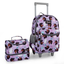 Tilami Rolling Backpack for Kids 18 Inch Double Handle Wheeled Bookbag for Boys & Girls for School & Travel,Brown unicorn