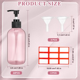 Tanlade 24 Pcs 8 oz Glass Pump Bottle Empty Bottle Glass Soap Dispenser with Pump Refillable Containers and Labels Funnels for Essential Oils Cleaning Products Lotions Conditioner(Pink)
