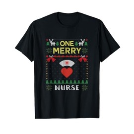 One Merry Nurse Ugly Christmas Sweater T-Shirt, black