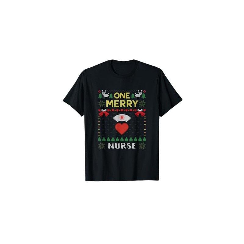 One Merry Nurse Ugly Christmas Sweater T-Shirt, black