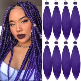 Pre-stretched Braiding Hair Professional Easy Crochet Braid Hair 26 Inch 8 Packs Hot Water Setting Soft Synthetic Braiding Hair (66 cm Purple)