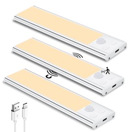 TOPPLEE Schrankbeleuchtung Unterbauleuchte Kche LED, Nachtlicht mit Bewegungsmelder Innen[3 Stck]LED Lampe USB, Schranklicht Schrankleuchten Sensor fr Kche, Kleiderschrank, Treppe, Schubladen, Weinschrank