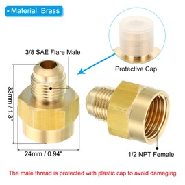 PATIKIL Brass Flare Tube Fitting, 2pcs Union Coupling Gas Adaptor 3/8" SAE 45° Flare Male to 1/2" NPT Female Pipe Connector Adapters with PTFE Tape for Refrigeration Gas System