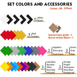 HTV Heat Transfer Vinyl Bundle 37Pack 12" x 10" Vinyl Sheets,Iron On Vinyl for Cricut & Heat Press Machine,More Than 20 Assorted Colors for DIY Fabrics T-Shirts