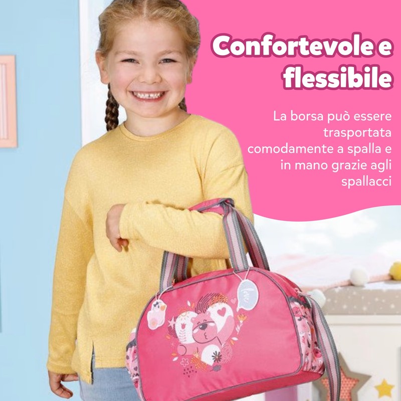BABY born Borsa per pannolini rosa/grigia per bambole – Include