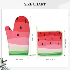 Novelty Fruit Watermelon Oven Mitts and Pot Holders Sets of 4, Heat Resistant Silicone Oven Mittens and Potholders Gloves Hot Pads for Kitchen Cooking Baking Grilling BBQ Chef