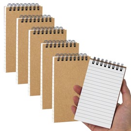 wavamawa Pocket Notebook,Small Notebooks 3x5 With Lined Pages,Small Notepad Mini Top Spiral Notebook,Kraft Brown Little Memo Steno Note Pads for Outdoor Home Office College Work or School,6 Pack