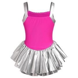 AFAVOM Girls Sequin Dance Costume Sparkle Hip Hop Jazz Dance Dress with Gloves 3PCS Shiny Metallic Toddler Ballet Leotard Outfit for Performance Dancewear Figure Skating Dress Hot Pink 9-10 Years
