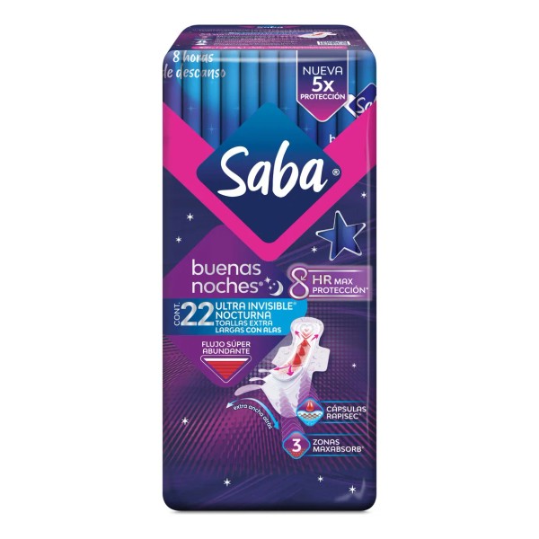 Toallas Saba Ultra Invisible Buenas Noches 22 Unidades
