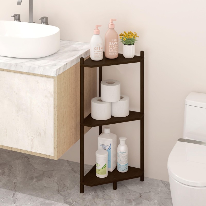 Wisuce Corner Shelf Stand - 3 Tier Bamboo Small Corner