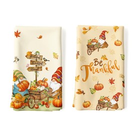 Arquiel 2 Pcs Autumn Thanksgiving Kitchen Towel 100% Cotton Fall Pumpkin Absorbent Dish Towel 20×27.5 inch Housewarming Decorative Hand Towels for Dining Home