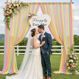 Rainbow Sheer Backdrop Curtains Tulle Curtain Backdrops for Wedding Party Baby Shower 10ft×8ft