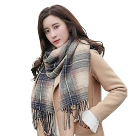 Wander Agio Women's Fashion Long Shawl Big Grid Winter Warm Lattice Large Scarf Winter Gradient Grey 16