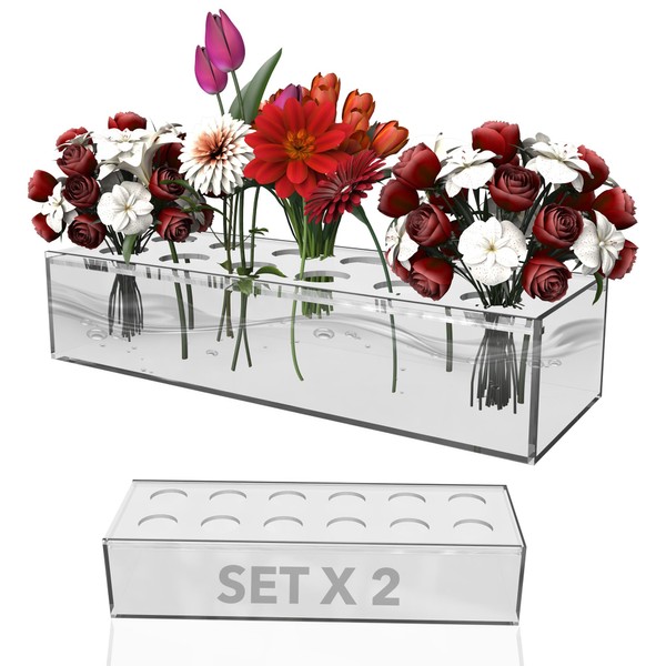Oropoli 2-Piece Acrylic Flower Vases Rectangular – Clear Flower Holders