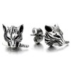 Rock Punk Mens Wolf Head Sword Stud Earrings in Stainless
