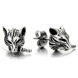 Rock Punk Mens Wolf Head Sword Stud Earrings in Stainless Steel, 2 Pcs(CA)
