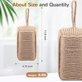 Morningro 2 Pcs Rope Door Stop Decorative Door Stop with Handle 8.8lb Square Heavy Weighted Stoppers for Outdoor Inside Window Home to Keep Open New Home Gift Bookend 4.72 ''d x 8.66''h