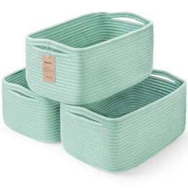 Maxuni 3-Pack Storage Baskets for Organizing | Woven Shelf Toy Basket | Rope Baskets for Gifts Empty | Closet Organizer Bins with Handles | Cube Decorative Box | 13.7×7.1×6.7” | Light Green