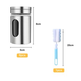 CLKE Spice Jars Set, 6 Pieces Spice Shakers, Spice Shakers, Stainless Steel Spice Jars/Salt Shakers, Includes 1 Sponge Brush, Spice Organiser, Perfect Storage for Spices