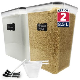 Reli. 8.5L Airtight Food Storage Containers with Lids (2 Sets) Kitchen Organizers and Storage Containers, Pantry Organizers | BPA Free Plastic XXL Set w/ 2 Measuring Cups, 6 Labels, Pen