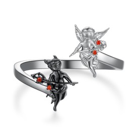 qielizhu Angels and Demons Ring 925 Sterling Silver Angel and Devil Rings Angel Gifts Jewelry for Women Men