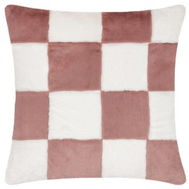 Heya Home Cozee Pink Check Faux Fur Cushion Cover