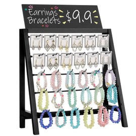 Poyilooo Jewelry Display for Vendors, 30 Hooks Wood Earring Bracelet Display for Vendors Selling with Adversitsing Board, Large Capacity Jewelry Display Holder Stands Rack for Earring Cards Keychain
